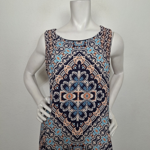 Chicos Navy Blue Orange Patterned Bohemian Retro Festival Boho Maxi Dress Size M - Picture 2 of 13